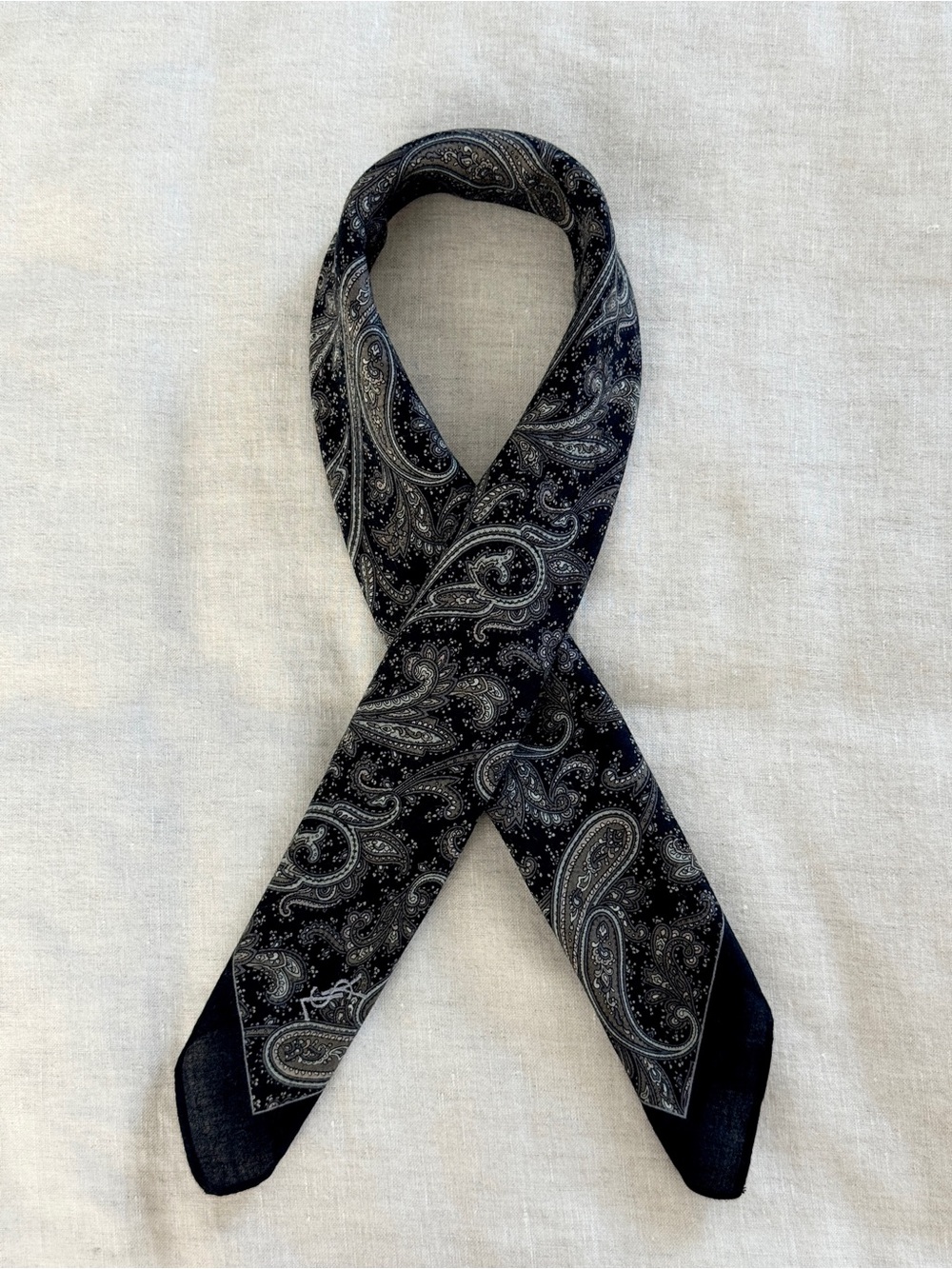 Vintage YSL Black Paisley Cotton Bandana Scarf Made in Japan - Picture 7 of 8